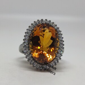 Art Deco Citrine Ring, Engagement Ring, CZ Diamond Ring, Natural 10.30Ct Citrine Ring, Stackable Ring, Anniversary Gift, Woman&#39;s Halo Ring.