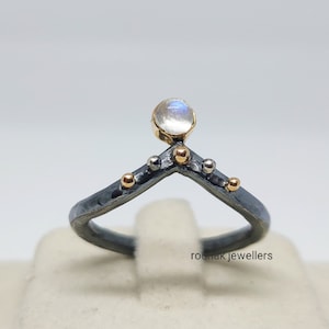 Rainbow Moonstone Ring: 14k Gold & Sterling Silver Band