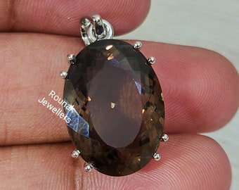Oval Smoky Quartz Pendant: 925 Sterling Silver, Handmade Jewelry