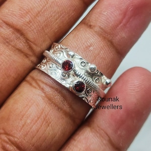 Natürlicher Granat Spinner Ring, Designer Band Ring, Sterling Silber 925 Ring, Duell Granat Spinner Band, Daumen Ring, Meditation Ring, Geschenk alle.