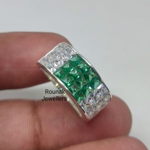 White & Green CZ Stone Band Ring, Stackable Ring, 925 Silver Jewelry, Half Eternity Band Ring, Birthstone Band, Wedding Band, Gift for Her.