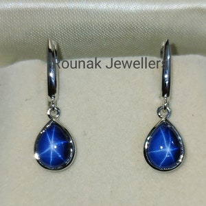 Pendientes de zafiro estrella azul, delicados pendientes de estrella, plata de ley 925, pendientes de estrella azul de 6 rayos, joyería minimalista, regalos de dama de honor.
