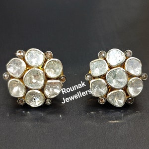 Polki Diamond Stud Earring, 925 Sterling Silver Earring, Handmade Stud Earring, Women Jewelry Stud Earring, Gift For Her.