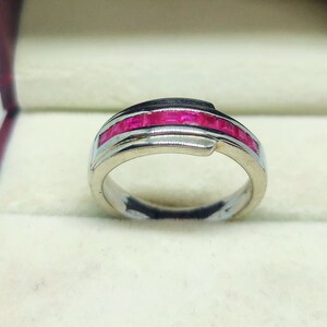 Men&#39;s Princess Cut Ruby Ring: 925 Sterling Silver Wedding Band