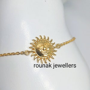 24K Gold Plated Sun Bracelet: Sterling Silver Adjustable Chain