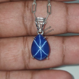 Blue Star Sapphire 925 Silver Pear Pendant - 6.55 Carat