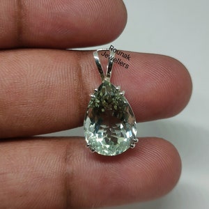 Natural Green Amethyst Pendant, Dainty Handmade Necklace, 925 Sterling Silver, Pear Cut Pendant, Daily Gemstone Pendant, Gift For Her.