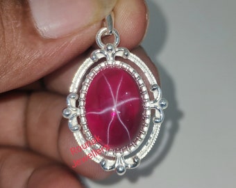 Zertifizierter Roter Sternrubin Anhänger: Burmesischer 925 Sterlingsilber Solitär