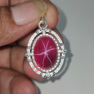 Pendentif rubis étoilé rouge certifié : solitaire birman en argent sterling 925