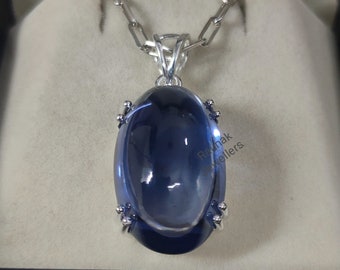 Lindy Blue Sapphire Pendant: Oval Sterling Silver Gemstone