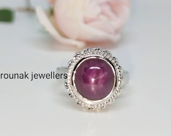 Mauve Pink Star Ruby Ring 14K White Gold Plate Size 6 34 Gift for Her