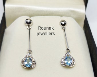 Natural Aquamarine Diamond Earring,Oval Cut ,Handmade Earring,Silver Earring,925 Sterling Silver,Gift For Her.