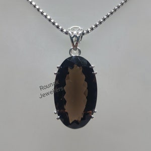 Natural 22.03ct Smoky Quartz Pendant, Minimalist Pendant, 925 Sterling Silver, Oval cut Smoky Quartz Pendant, Handmade Silver Jewelry Gift.