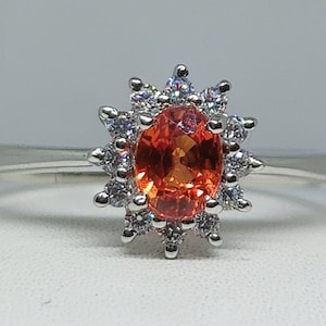 Vintage Orange Sapphire Ring: 925 Sterling Silver, Cubic Zirconia