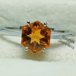 Natural Yellow Citrine Ring, Minimalist Ring, 925 Sterling Silver, Hexagon cut Ring, Promise Ring, 2nd Anniversary Gift, Women&#39;s Ring.