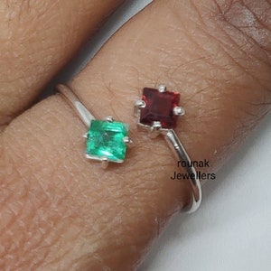 Natural Emerald And Garnet Rings, Handmade Ring, Christmas Gift, 925 Sterling Silver, Dainty Promise Rings, Gift For Her, Vintage Rings.