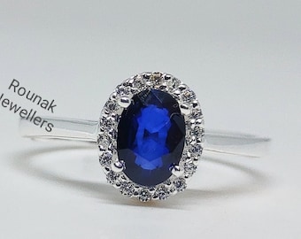 Blue Sapphire Ring: Oval Gem, Cubic Zirconia, 925 Sterling Silver