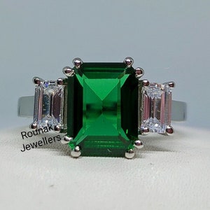 Vintage Emerald Ring, Engagement Ring, Art Deco Lab Emerald Ring, 925 Silver Ring, Minimalist Ring, Anniversary Ring, Gift For Women.