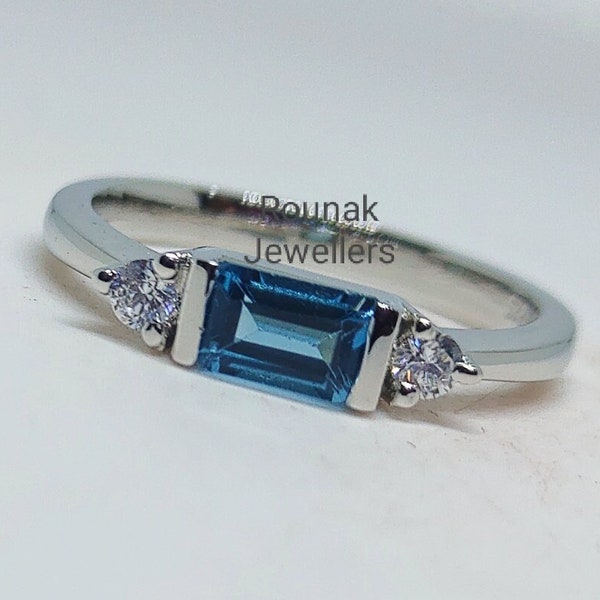 Vintage baguette ring London Blue Topaas, sterlingzilveren beloftering