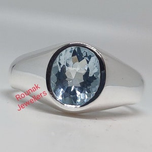 Natural Aquamarine Ring, Solitaire Ring, 925 Sterling Silver, Aquamarine Gemstone Ring, Minimalist Ring, March Birthstone, Men Women Ring.