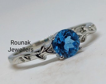 Genuine Blue Topaz Ring, Engagement Ring, Blue Topaz Ring, 925 Sterling Silver, Solitaire Ring, Anniversary Ring, Women Promise Ring.