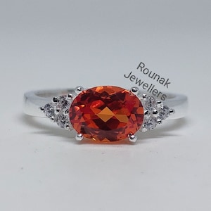 Vintage Orange Sapphire Ring, Engagement Ring, Lab Orange Sapphire Ring, 925 Silver Ring, Minimalist Ring, Anniversary Ring, Gift for Women