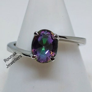 Oval Mystic Topaz Ring: 925 Sterling Silver Promise Ring