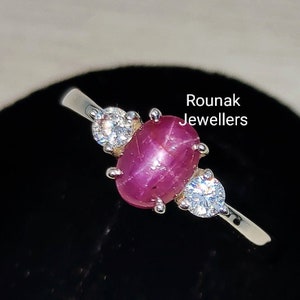 Natural Star Ruby Ring, Engagement Ring, Stackable Ring, CZ Ring, 925 Silver Ring, Vintage Star Ruby Ring, Promise Ring, Gift Ring for Mom.