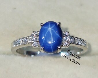 Weddings Landy Star Sapphire Ring Oval Cut 6 Star Ring Silver Ring For Women Blue Star Sapphire Ring,925 Sterling Silver Engagement Ring