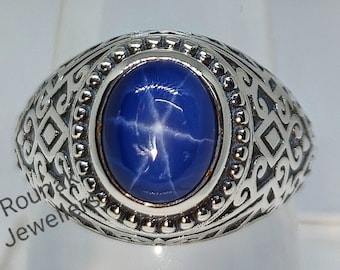 Vintage Blue Star Sapphire Ring: Handmade 925 Sterling Silver