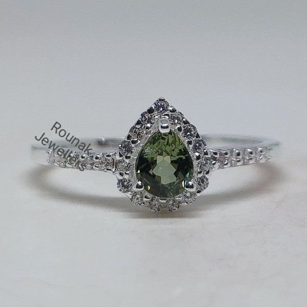 Vintage Green Sapphire Ring, Stackable Ring, 925 Sterling Silver, Pear cut Green Sapphire Ring, Dainty Staking Ring, Gift for Her