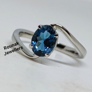 London Blue Topaz Ring: Oval Gem, 925 Sterling Silver Stacking Ring