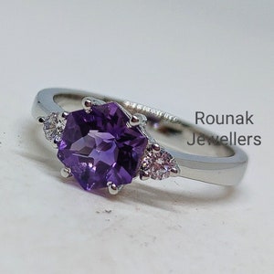 Natural Amethyst Ring, Purple Amethyst Ring, Minimalist Ring, 925 Sterling Silver, Hexagon cut Amethyst, February Birthstone, Gift for Her.