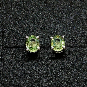 Green Sapphire Stud Earrings, Natural Sapphire Earrings, 925 Silver Studs, Minimalist Jewelry, Oval cut Sapphire Earrings, Small Stud, Gift