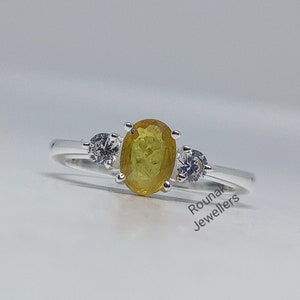 Vintage Yellow Sapphire Ring, Natural Sapphire Ring, 925 Silver Ring, Oval Yellow Sapphire Ring, Birthstone Ring, Gift for Anniversary.