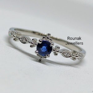 Natural Blue Sapphire Ring, Stackable Ring, Vintage Sapphire Ring, 925 Silver Ring, Anniversary Gift, Promise Ring, Engagement Gift Ring.