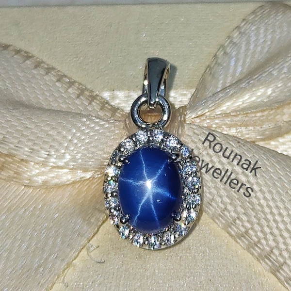 Vintage Blue Star Sapphire Pendant, Minimalist Pendant, 925 Sterling Silver, Lindy Star Pendant, Birthday Gift Pendant, Gift For Her.