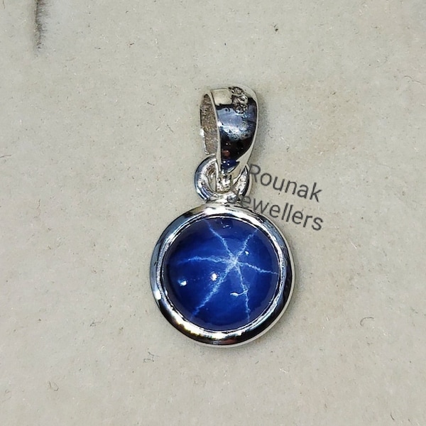 Pendentif saphir étoilé bleu, pendentif en argent 925, pendentif bijou fait main, pendentif saphir étoilé bleu laboratoire, pendentif pierre de naissance, cadeau pour elle.