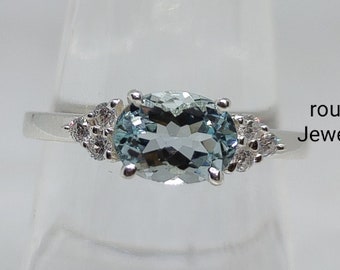 Genuine Aquamarine Ring, Promise Ring, Minimalist Ring, 925 Sterling Silver, Dainty Christmas Ring, March Birthstone, Gift For Her, Handmade