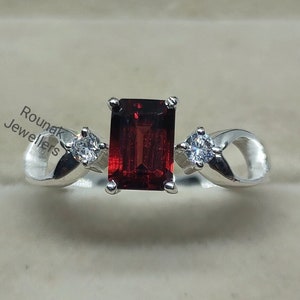 Emerald cut Garnet Ring, Engagement Ring, Promise Ring, 925 Silver Ring, Natural Garnet Ring, January Birthstone Ring, Anniversary Gift.
