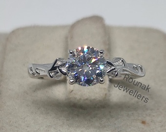 Moissanite Leaf Ring: 0.8 Carat, 925 Sterling Silver Promise Ring