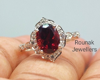 Natural Garnet Ring, Engagement Ring, Stackable Ring, 925 Silver Ring, Vintage Garnet Ring, Birthstone Ring, Anniversary Ring Women.