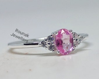 Vintage Pink Sapphire Ring, Promise Ring, Dainty Sapphire Ring, 925 Sterling Silver, Natural Sapphire, Stackable Ring, Women Ring for Gift.