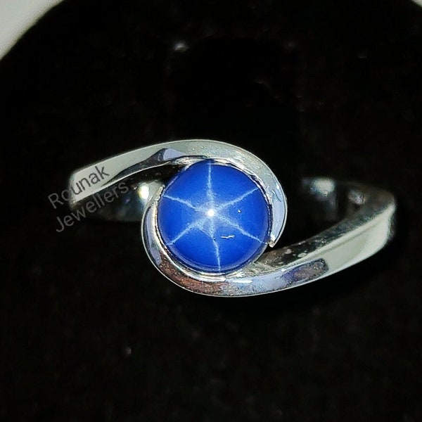 Blue Star Sapphire Ring, Blue Star Promise Ring, 925 Sterling Silver, 6 Ray Star Sapphire, Stacking Ring, Wedding Ring, Women Gifts Her.