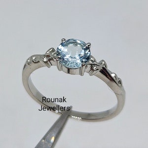 Aquamarine Solitaire Ring: 925 Sterling Silver, March Birthstone