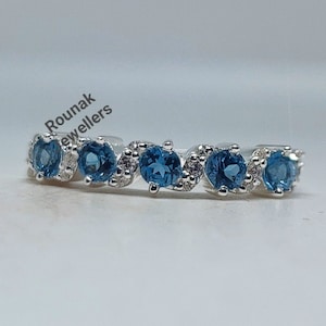 London Blue Topaz Weding Ring, Promise Ring, Vintage Topaz Ring, Sterling Silver Band, Topaz Halt Eternity Band, Wedding Ring for Women.