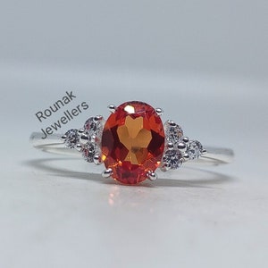 Vintage Orange Sapphire Ring, Engagement Ring, Lab Orange Sapphire Ring, 925 Silver Ring, Minimalist Ring, Anniversary Ring, Gift for Women