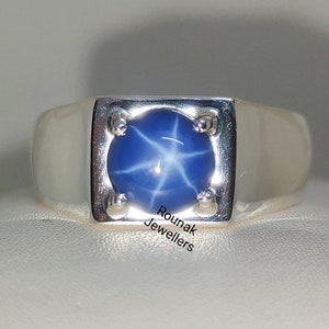 Blue Star Sapphire Ring, Stackable Ring, 925 Silver Ring, Lindy Blue Star Men Ring, Solitaire Ring, Star Gemstone Ring, Man Women Ring.