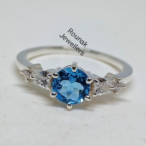 Dainty Blue Topaz 925 Silver Ring: Minimalist Birthstone Ring