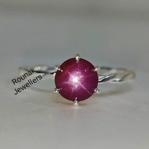 Genuine Star Ruby Twist Ring, Dainty Star Ring, 925 Sterling Silver, Birthstone Ring, Star Ruby Ring, Minimalist Ring, Gift for Her